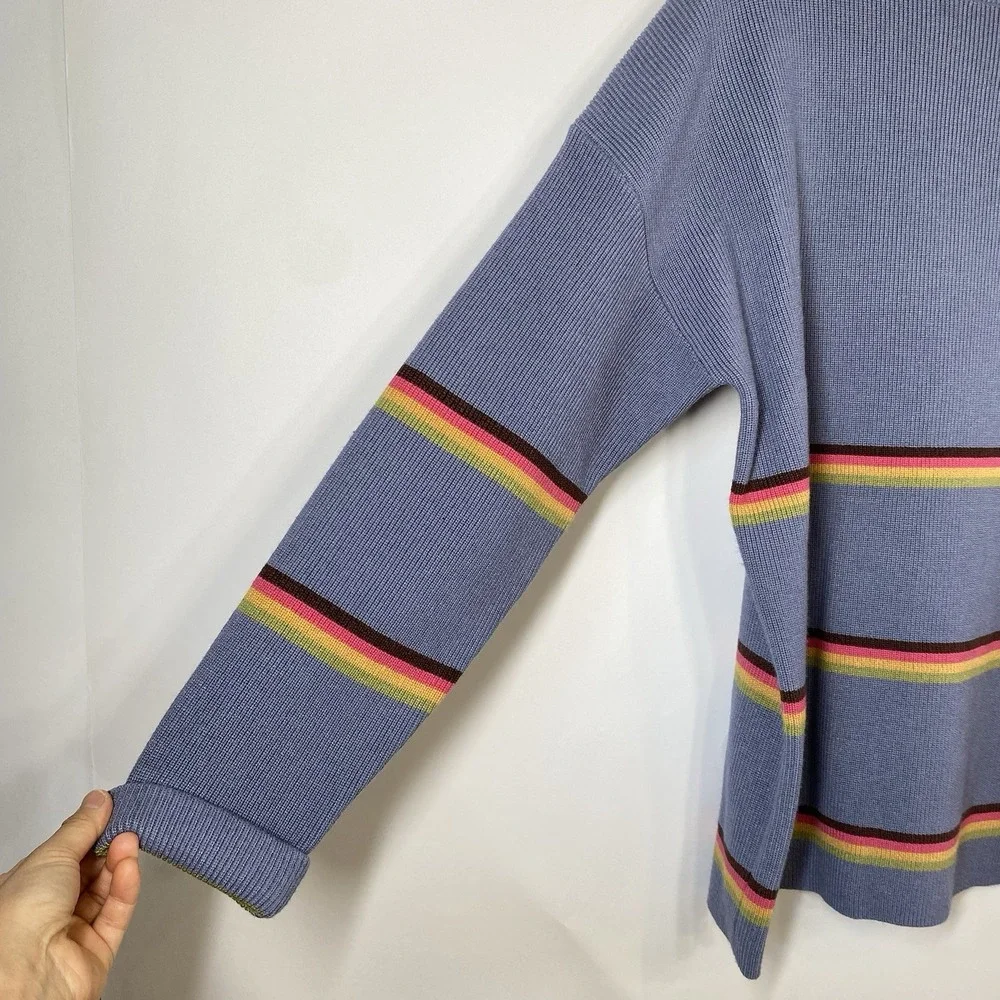 Lillusory Women's Blue Striped Long Sleeve Knit Sweater Size S NWT Crew Neck